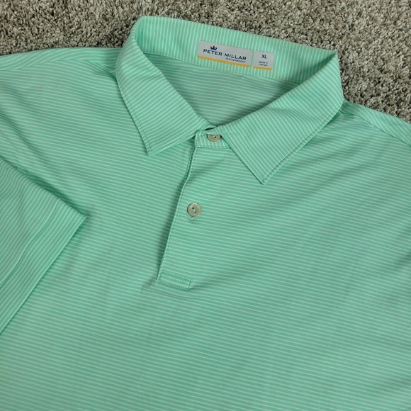 Peter Millar Other - Peter Millar Featherweight Mens XL Green White Striped Performance Stretch Polo